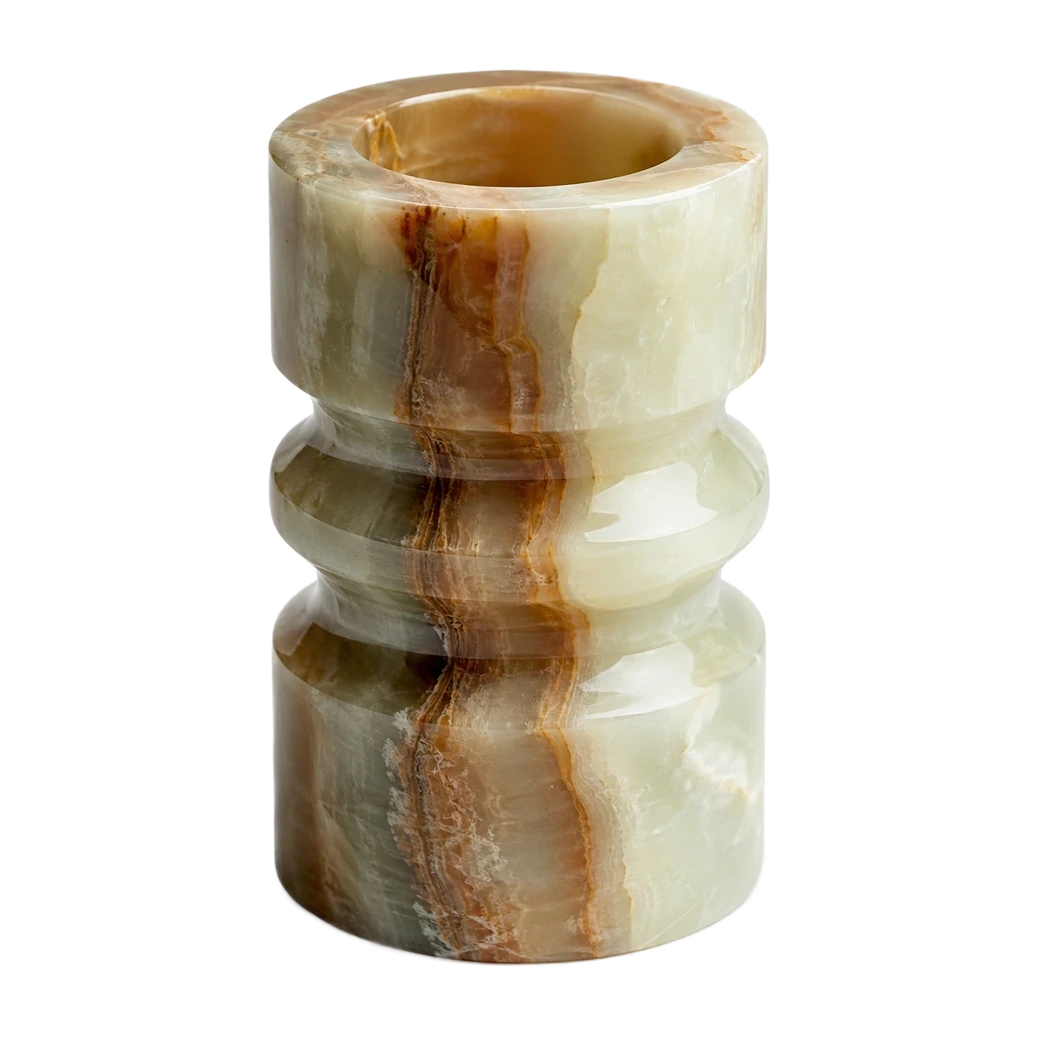 Sculptural polished onyx candle holder