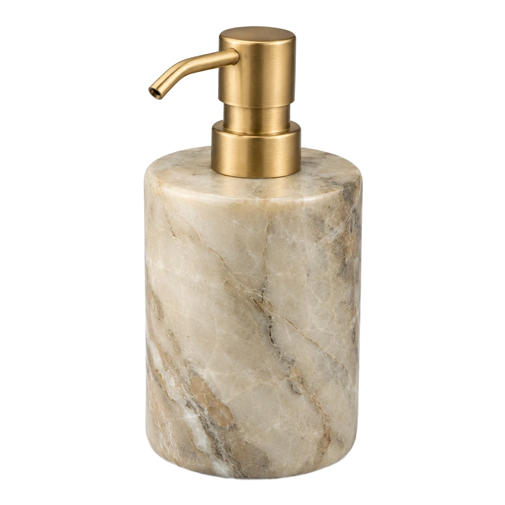Stone soap dispenser with brushed brass pump