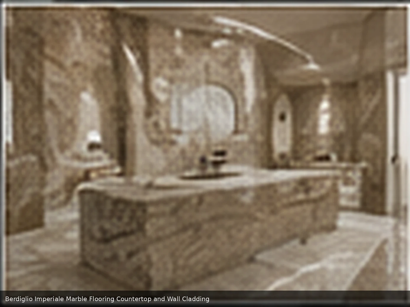 Sophisticated interior with refined architectural feature slab wall cladding, velvety flooring and sculptural countertop.