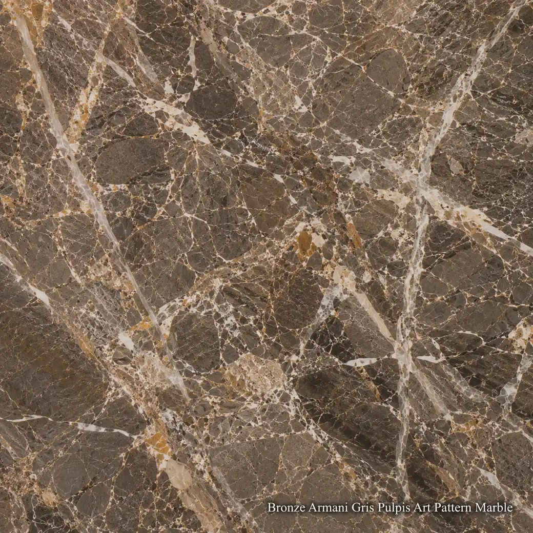 Bronze Armani Art Pattern Marble with decorative bronze grey composition, ivory veins, gold accents and rich polished depth.