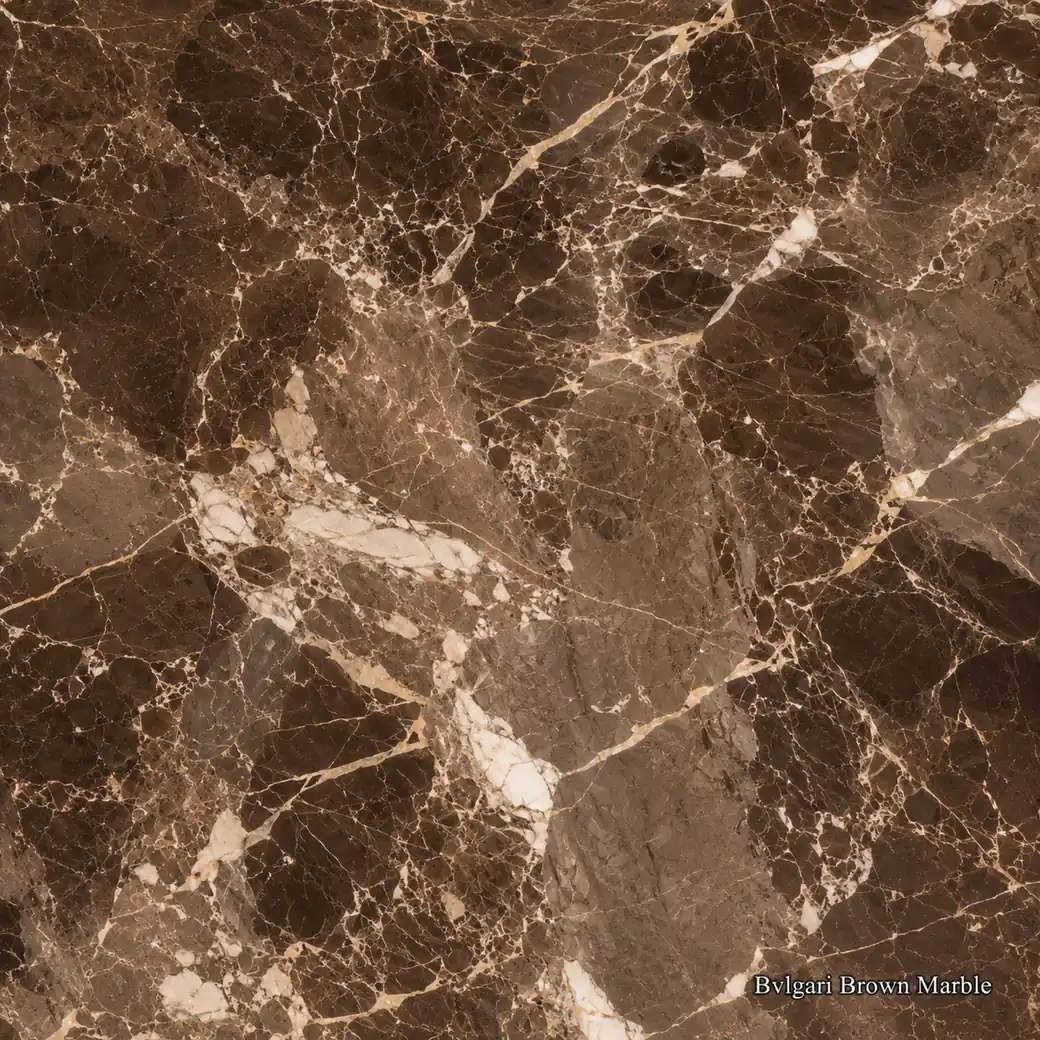 Bvlgari Brown Marble with jewel toned brown stone, mocha currents, cream veins, taupe clouds and rich polished mineral depth.