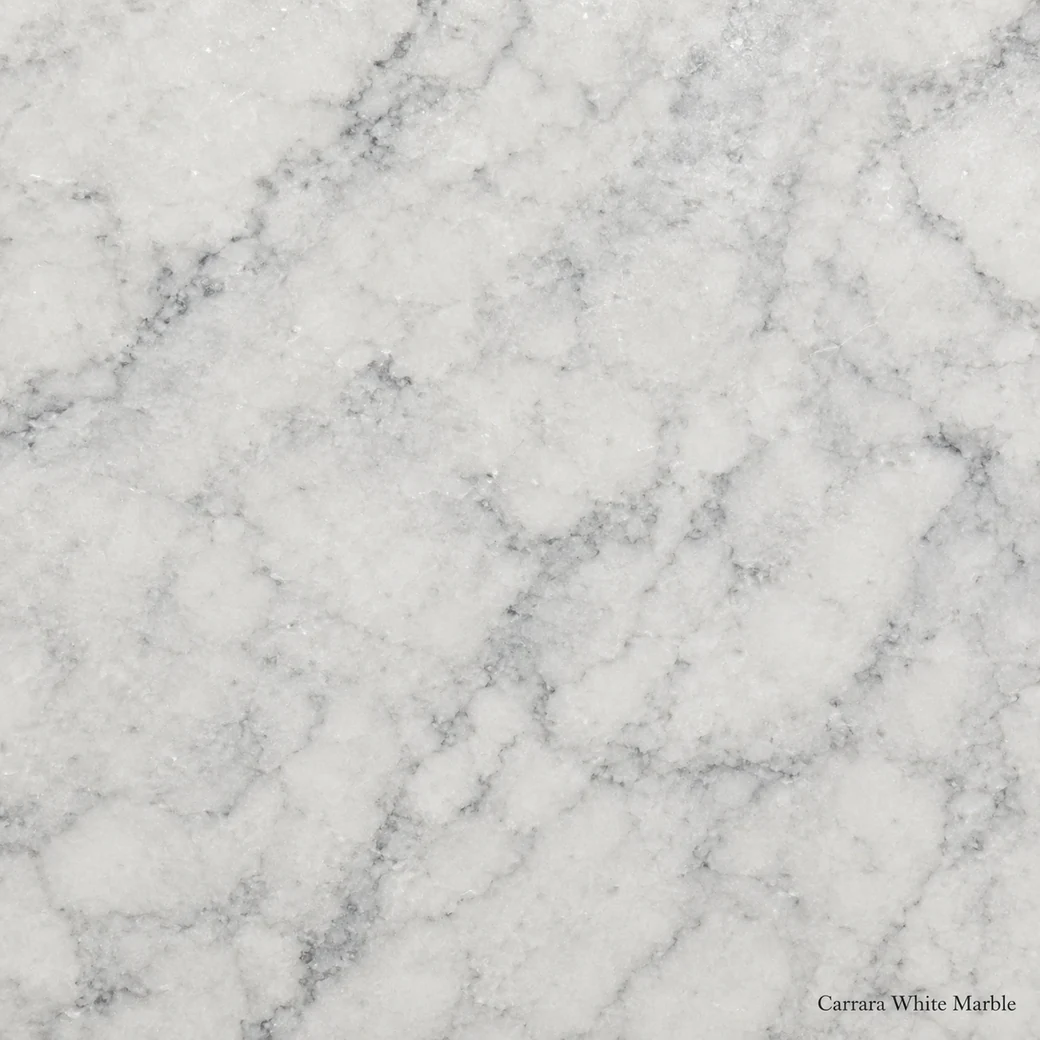 Carrara White Marble with classic white grey veined stone, smoky threads, soft clouds and a luminous pearly polished finish.
