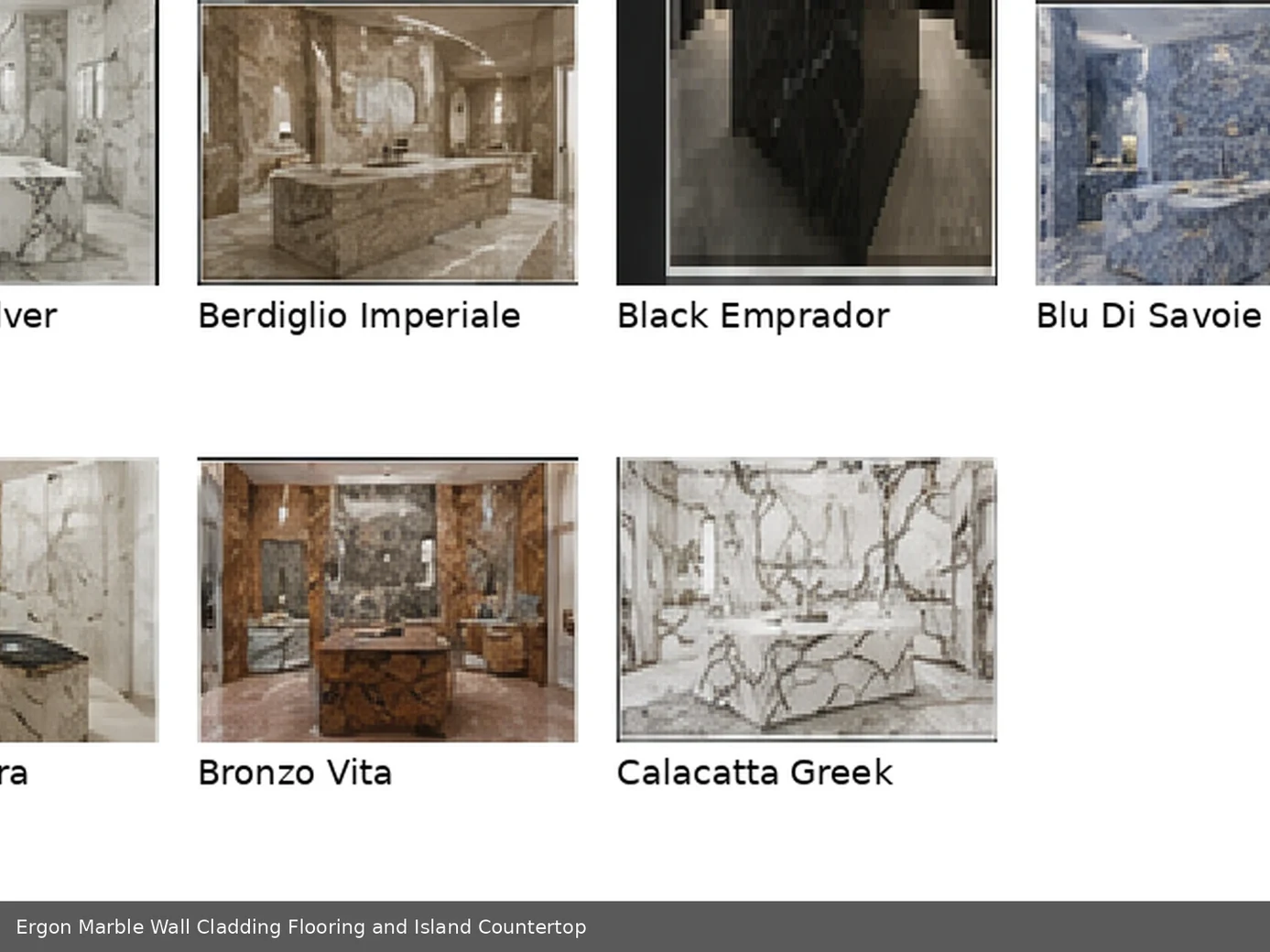 expressive decorative texture used across wall cladding, flooring and an island countertop, with authentic slab variation.