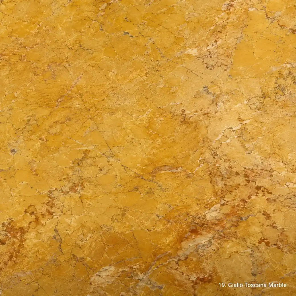 Giallo Toscana Marble with warm Tuscan yellow stone, honey-beige clouds, fine rust details and a luminous polished finish.