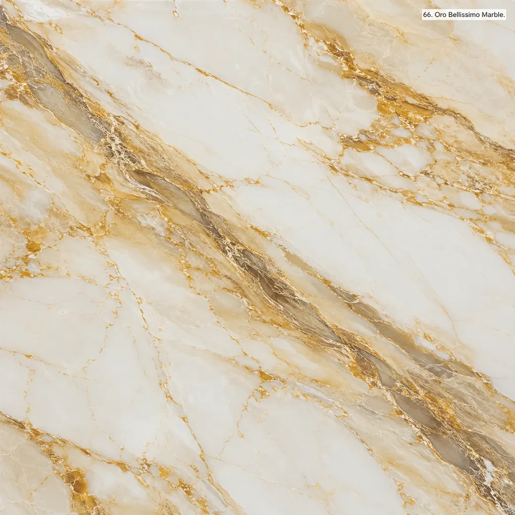 Oro Bellissimo Marble with beautiful gold veined stone, creamy white fields, smoky cores and luminous polished mineral depth.
