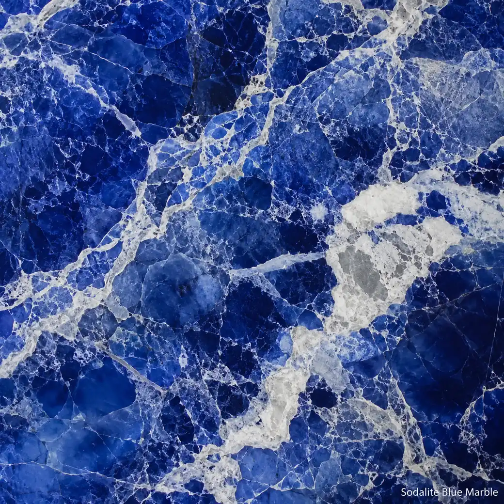 Sodalite Blue Marble with intense royal blue stone, bold white calcite veins, navy clouds and a jewel-like polished finish.