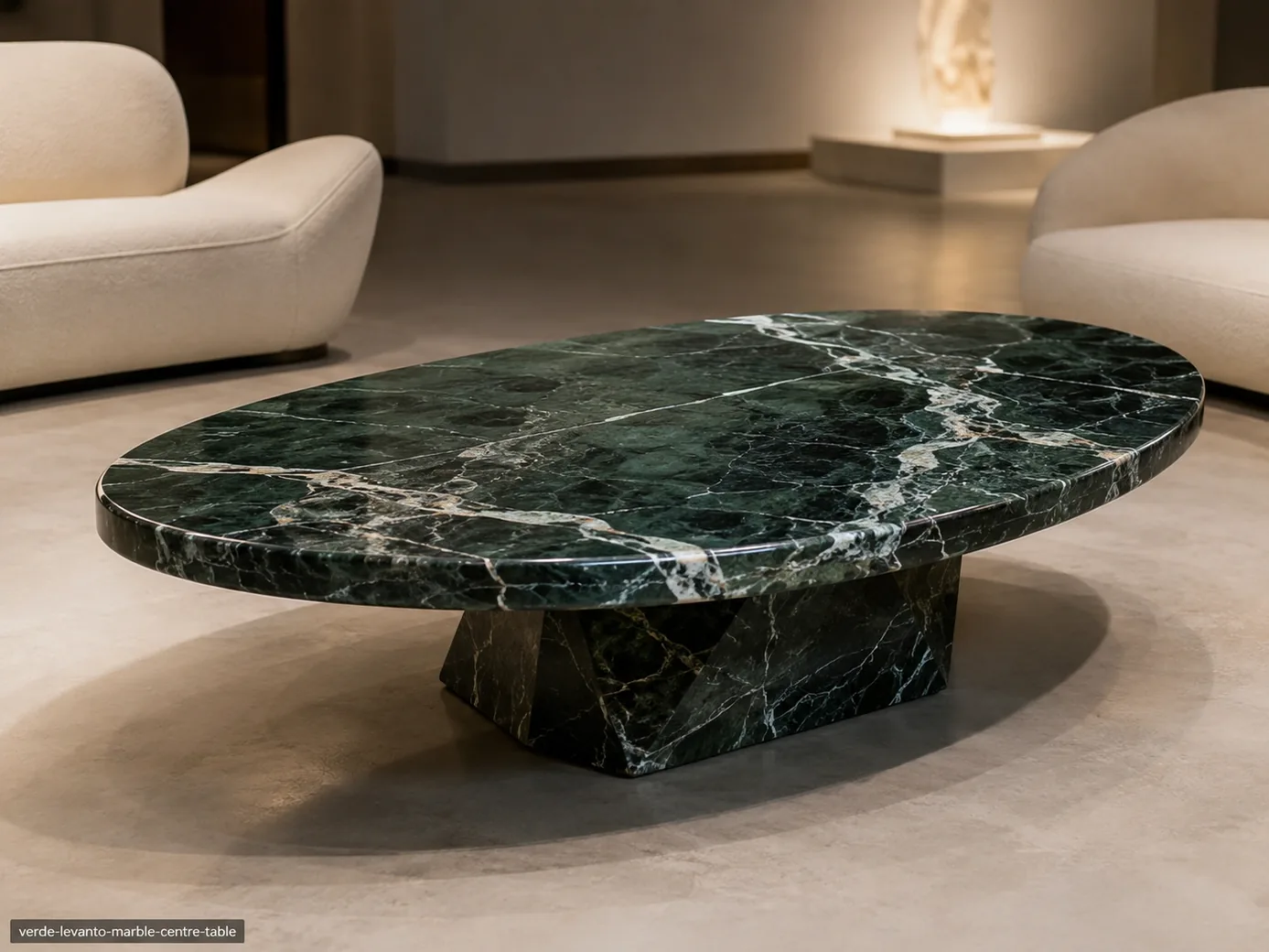 Verde Levanto Marble centre table with deep green-black stone and vivid white calcite fractures.