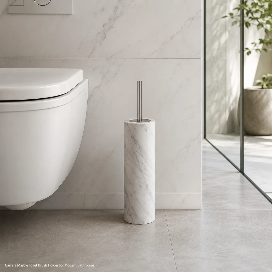 In this 45 × 40 × 85 cm format, the travertine pedestal is part of the support system beneath the bowl and can also provide a route or concealment zone for supply and waste connections. That differs from a fully monolithic freestanding basin, where the bowl and column read as one continuous sculptural body and service access must be designed into the single form rather than around a separate pedestal relationship.