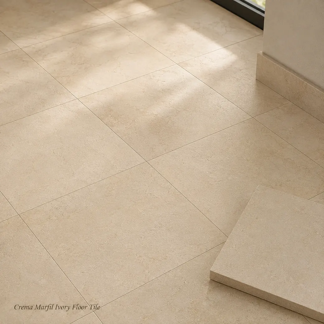 Crema Marfil honed floor tiles in soft ivory-cream beige with subtle natural tonal variation.