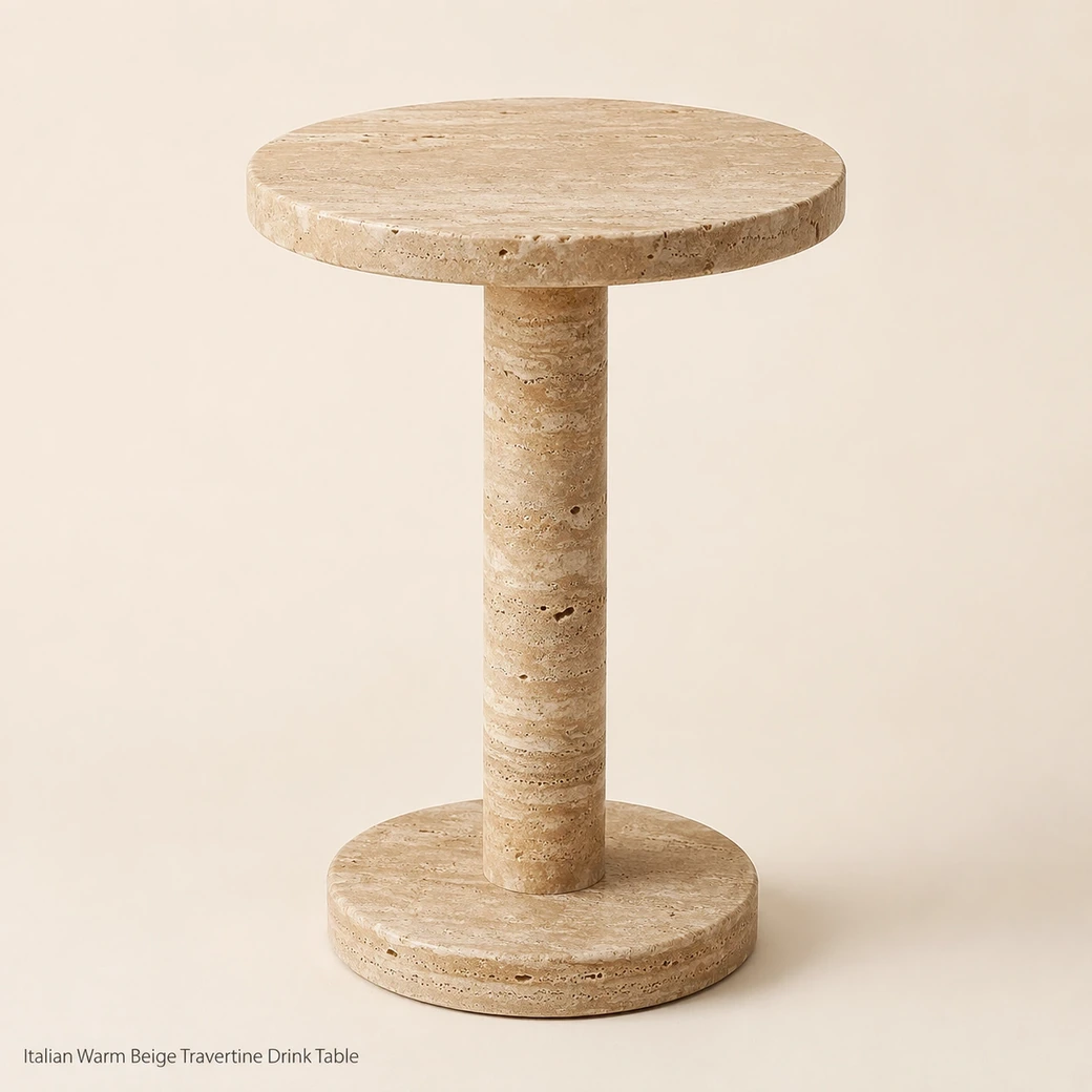 Italian warm beige travertine drink table with honed finish