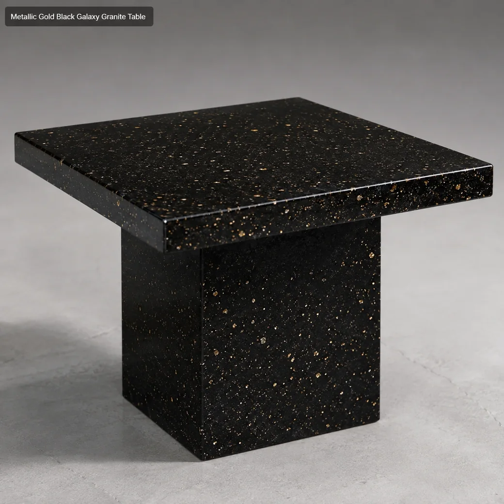 Ebony Black Galaxy granite table with metallic gold flecks