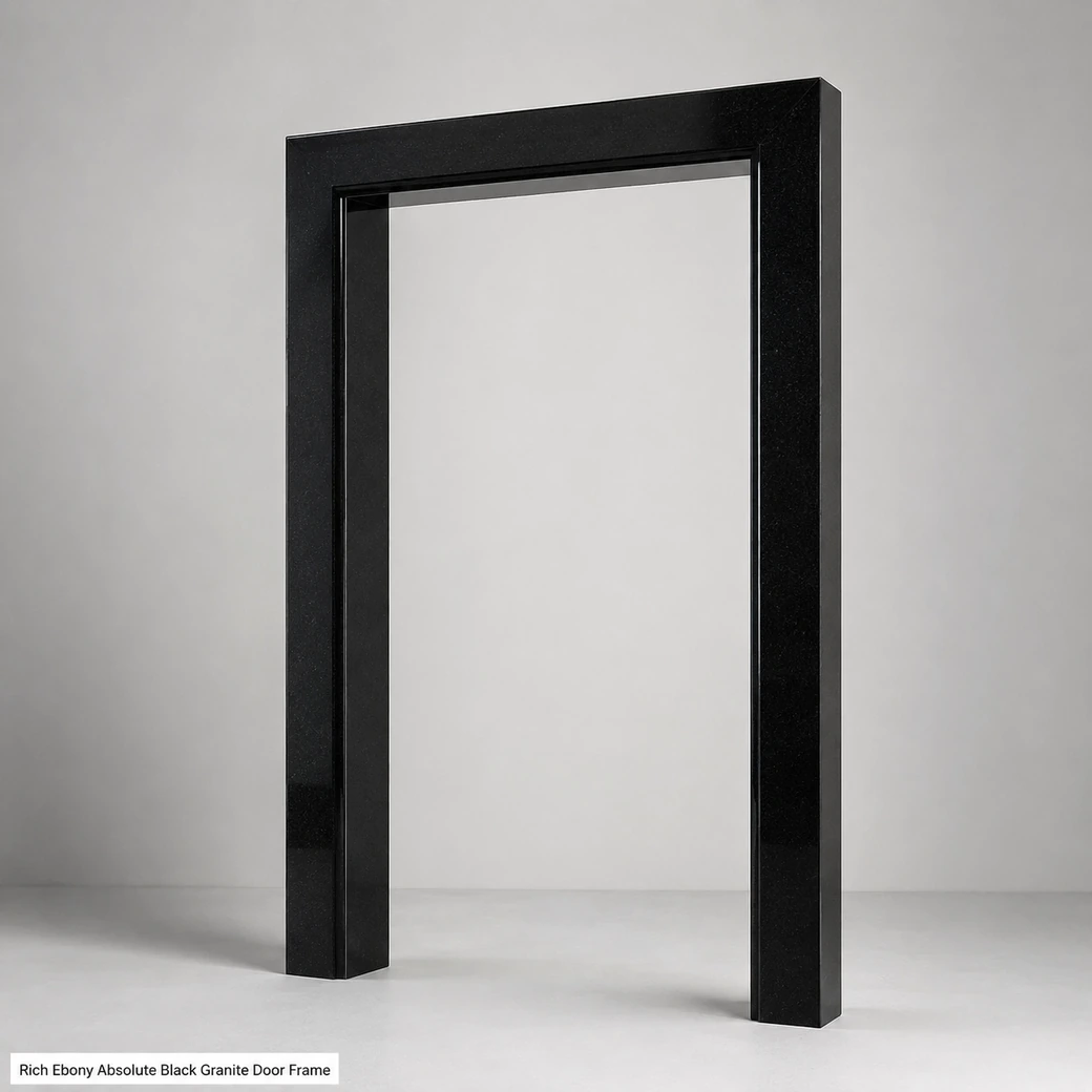 Rich ebony Absolute Black granite door frame with polished finish