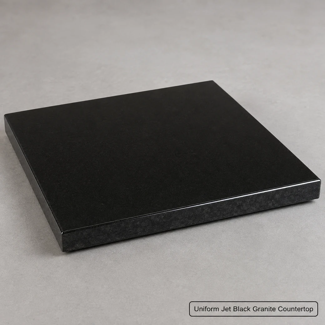 Uniform jet black Absolute Black granite countertop with polished finish